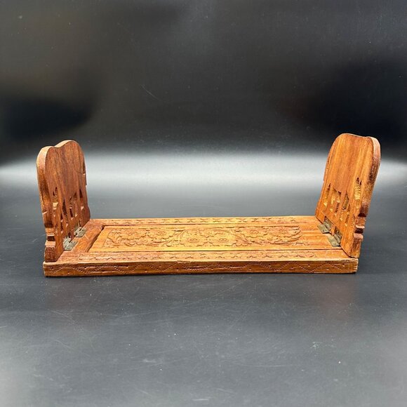 Vintage Book Slide Bookend Carved Wooden Elephant Bohemian Retro Boho India - Picture 2 of 11